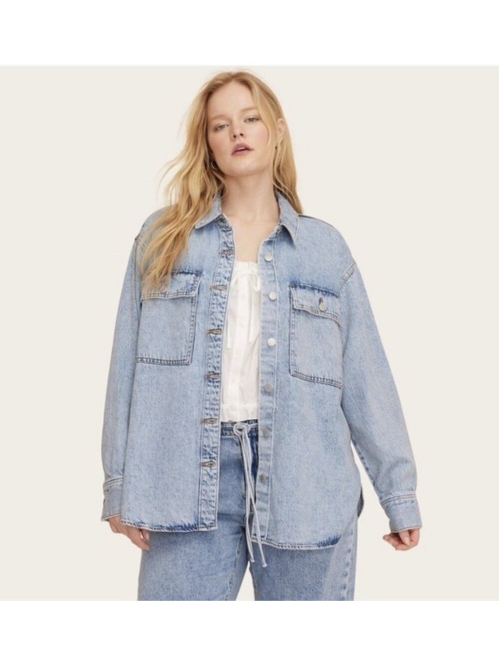 Parke Target Denim Shacket Shirt Jacket Light Wash Oversized Button Front Sz XL